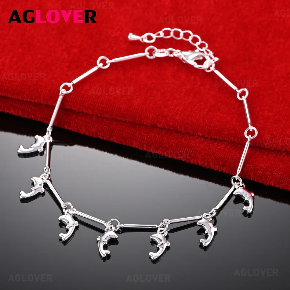 

AGLOVER 925 Sterling Silver Six Dolphin Bracelet Cute Elegant Women Party Jewelry