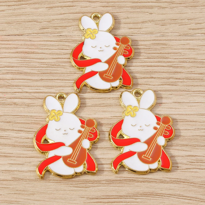 10pcs Mix Cartoon  Animal Rabbit Charms Enamel Mid-Autumn Festival Charms Pendant for Jewelry Making DIY Earrings Necklaces Gift