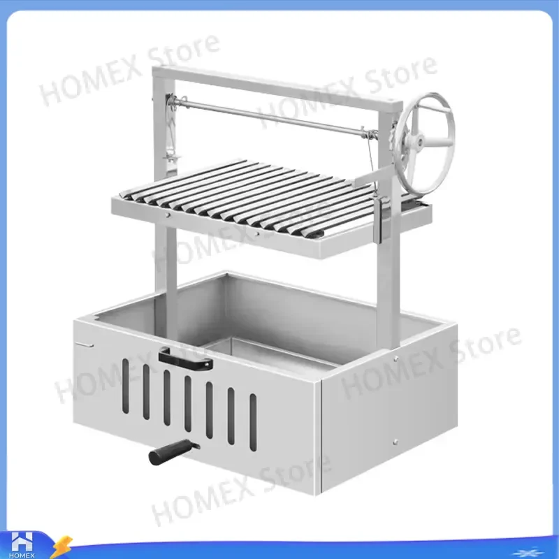 Adjustable Height Charcoal Grill Argentine BBQ Portable Outdoor Camping Barbecue Removable Household Steel Fire Pit Grate
