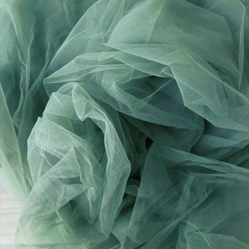 Dusty Green Avocado Soft Tulle Fabric Wedding Decoration Curtain Drape Tutu Skirt Mesh Layout Chair Back Yarn Net Veil Material