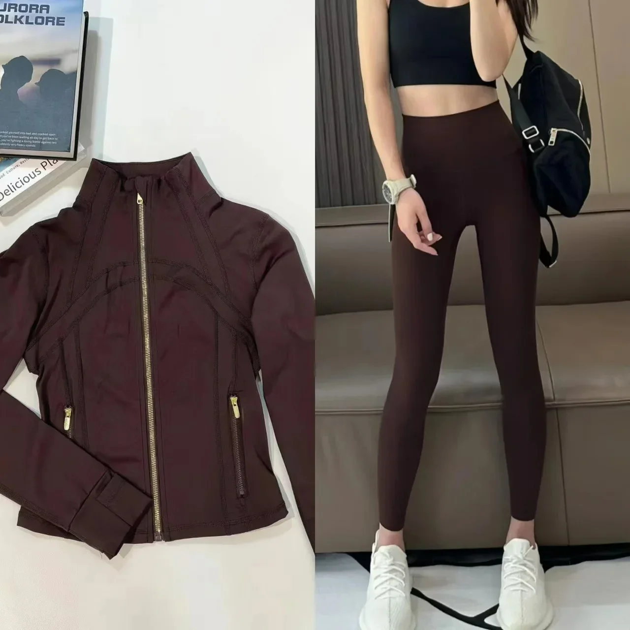 

2025 New Gold Label Short Sport Jacket Set Women's Yoga Clothes Slimming Fitness Jacket Active Wear Exercise Clothing Female