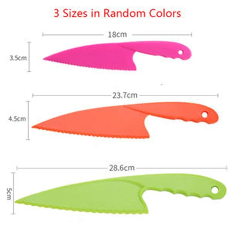 3pcs Nylon Kitchen Baking Knife Set Children\'s Cooking Knives Serrated Edges Kids\' Knives Kid Plastic Knife for Kitchen Children