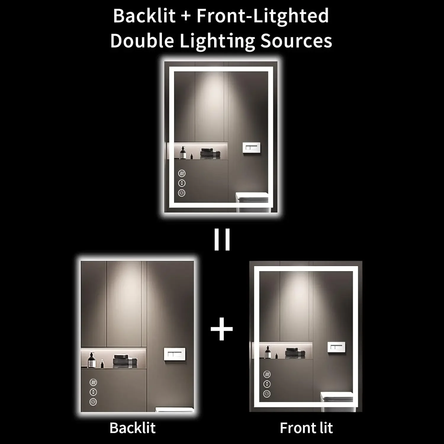 LOAAO Specchio da bagno a LED 24X32 con luci, antiappannamento, dimmerabile, retroilluminato + illuminazione frontale, specchio da bagno illuminato per parete,