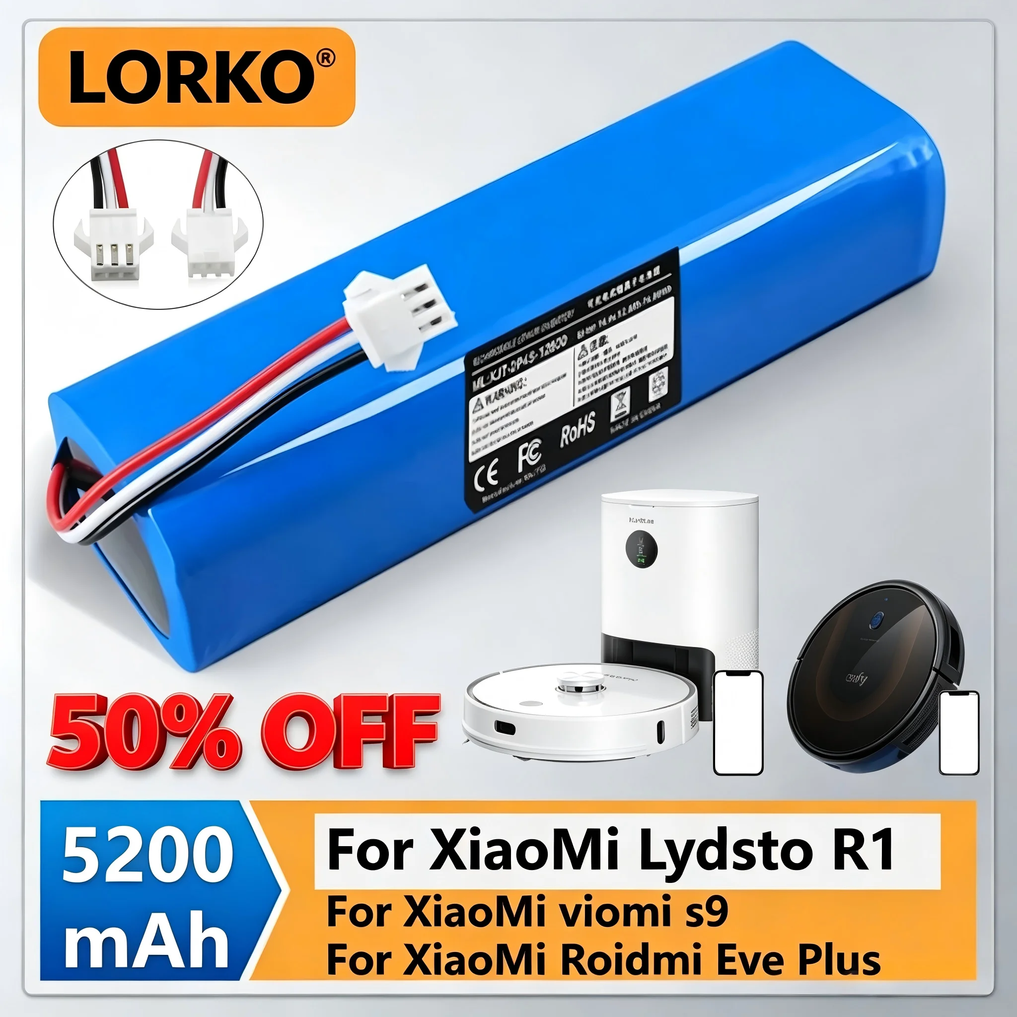 Аккумулятор 14.4V 12800mAh для роботов-пылесосов XiaoMi Viomi S9, Lydsto R1, Roidmi Eve Plus, запасная часть