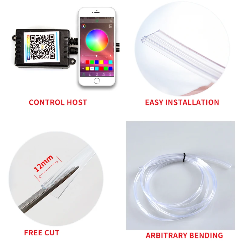 LED-striplicht RGB auto-interieurlamp Glasvezel sfeerverlichtingssets Geluid Actieve functie en draadloze Bluetooth APP-bediening