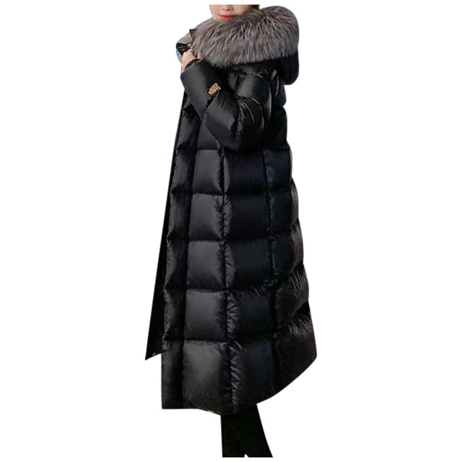 Long Down Coat for Women Over Knee Thickened High Collar Winter Fleece Jacket Hooded Warm Thick Parkas Women Padded Overcoat