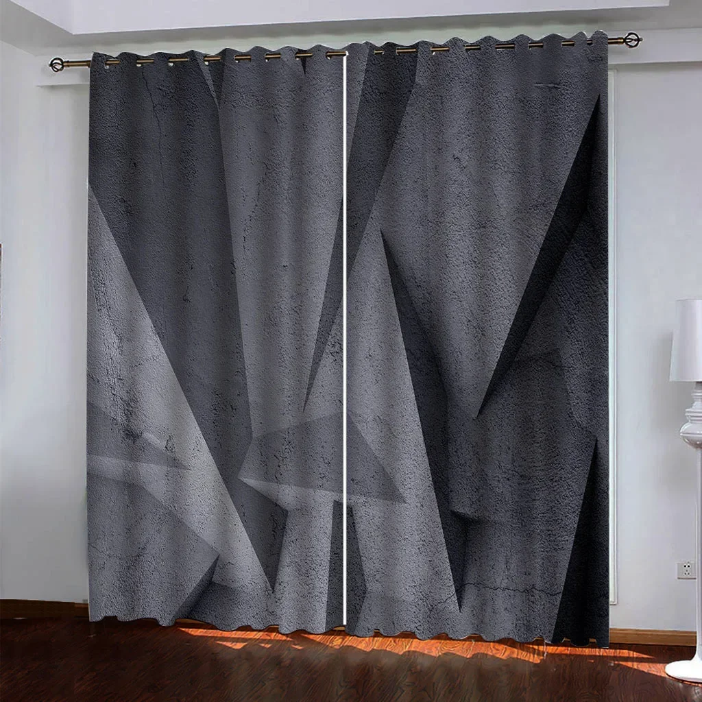 

3D Grey Stereo Printed Window Curtains For Boys Men Adults Scenery Living Room Bedroom Kitchen Blackout Curtain Drapes