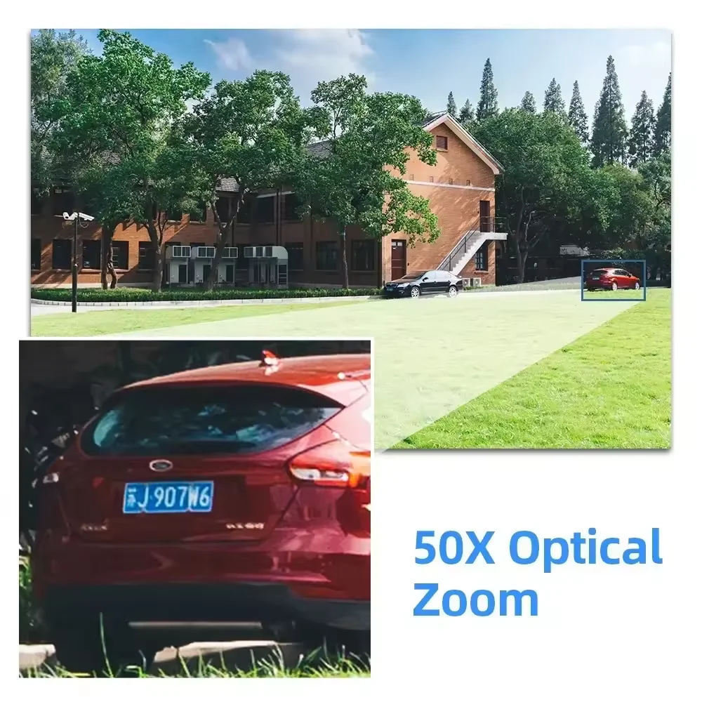 5MP 50X Zoom Optik Deteksi Manusia PTZ Pemantauan Audio Dua Arah IP Kamera Surya CCTV Keamanan Luar Ruangan Panel Surya WiFi