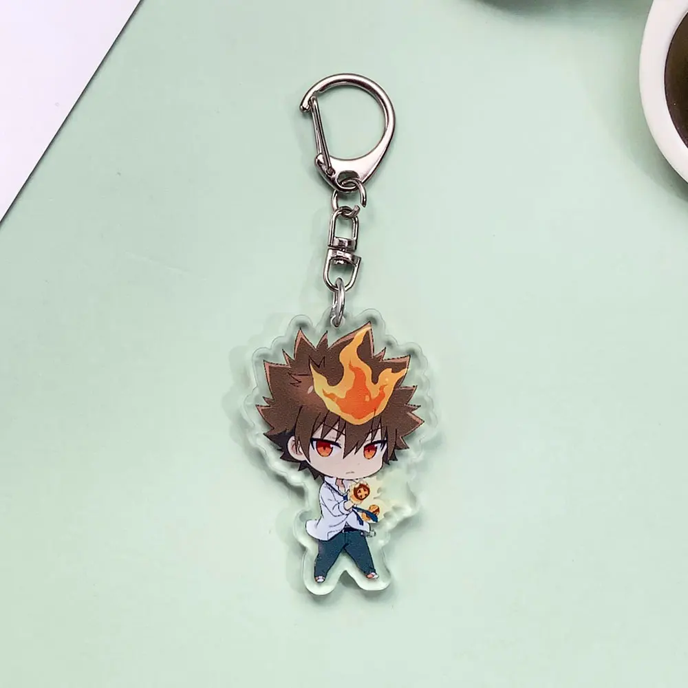8Pcs Anime Katekyo Hitman Reborn Acrylic Car Keychain Accessories Cute Bag Charm Keyring Funny Backpack Pendant Decoration Gifts