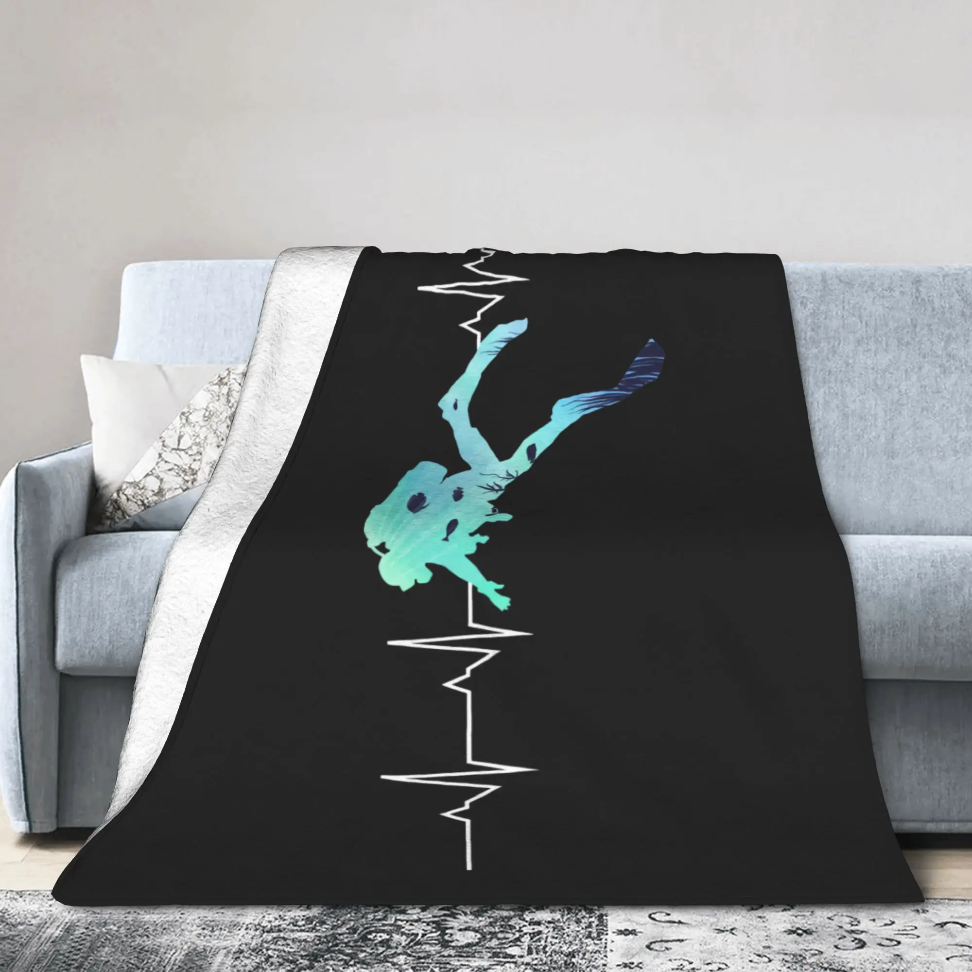 Custom Scuba Diving Heartbeat Blanket Soft Fleece Autumn Warm Flannel Dive Diver Throw Blankets for Sofa Car Bedding Bedspread