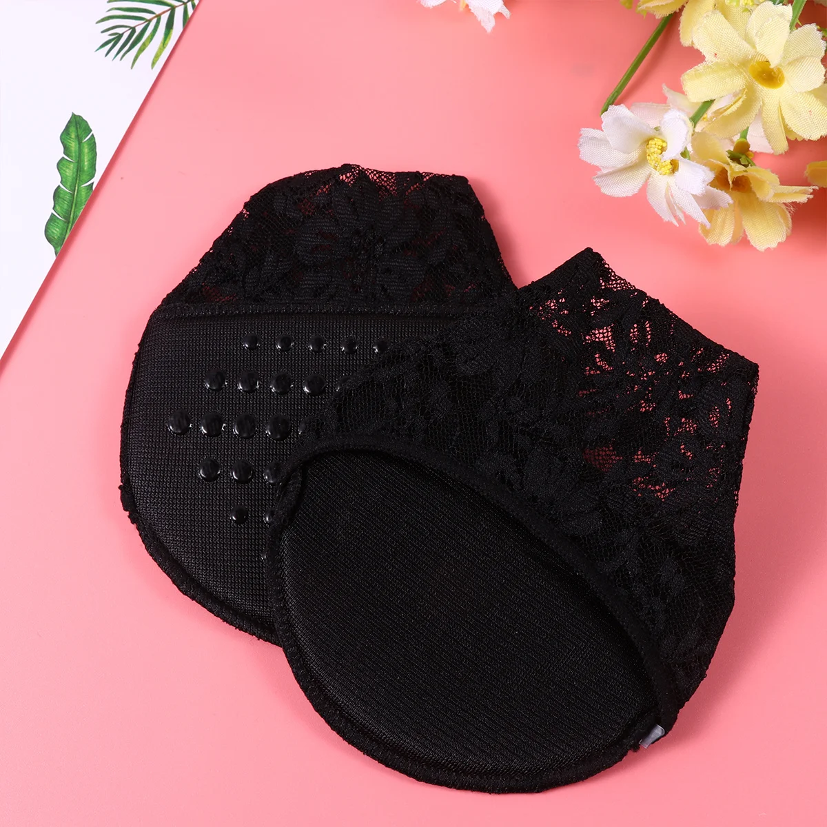 

2Pairs High Heel Lace Non-Slip Insole Half Sole Mat Rubber Bottom Front Pad Slip-Resistant Shoe Protector for Woman Black