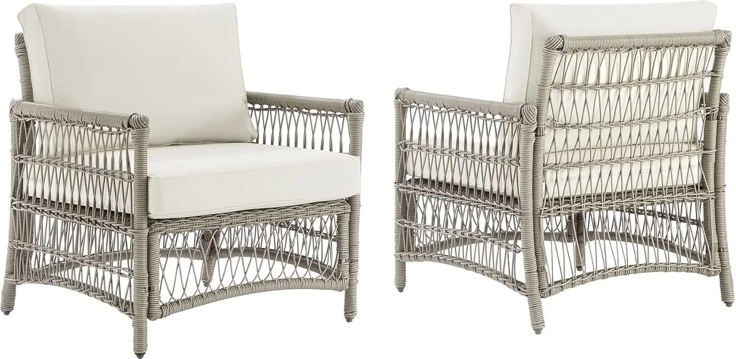 Crosley Furniture KO70434DW-CR Thatcher Outdoor Wicker 2-Piece Armchair Set, Driftwood with Creme Cushions