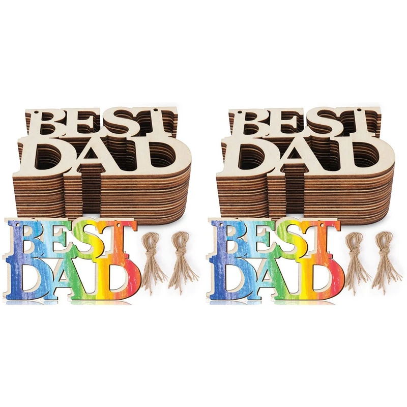 80Pcs Best DAD Unfinished Wood Crafts, Gift Tags With String For Father's Day Gifts, Dad's Birthday Party Decorations