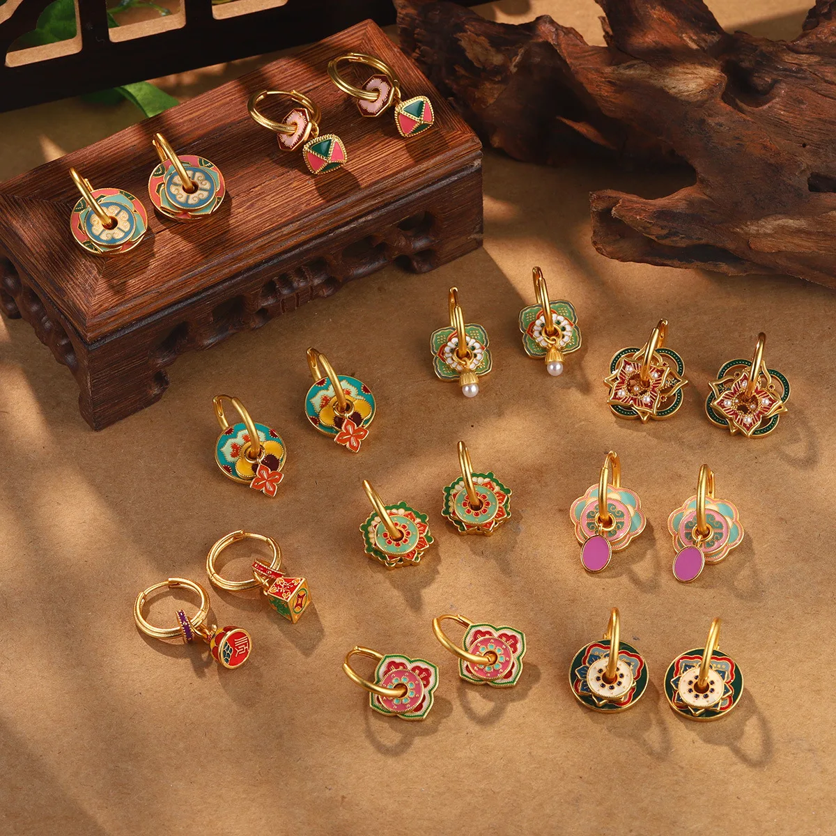Ethnic Fashion Way - Brincos étnicos chineses coloridos esmaltados para
