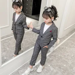 Teenage Girls Clothing Set Autumn Plaid Suit for Girls Jackets Pants School Tracksuit Clothes Children Clothes 8 10 12 13 Years