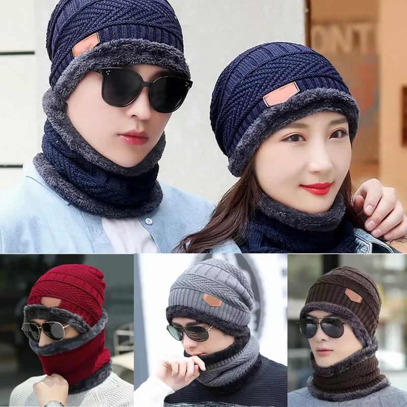 

2024New Winter Hats Knit Cap Unisex Velvet Hat Coral Fleece Scarf Outdoor Warm Thickening Plus Neck Protect Caps Moto Mask