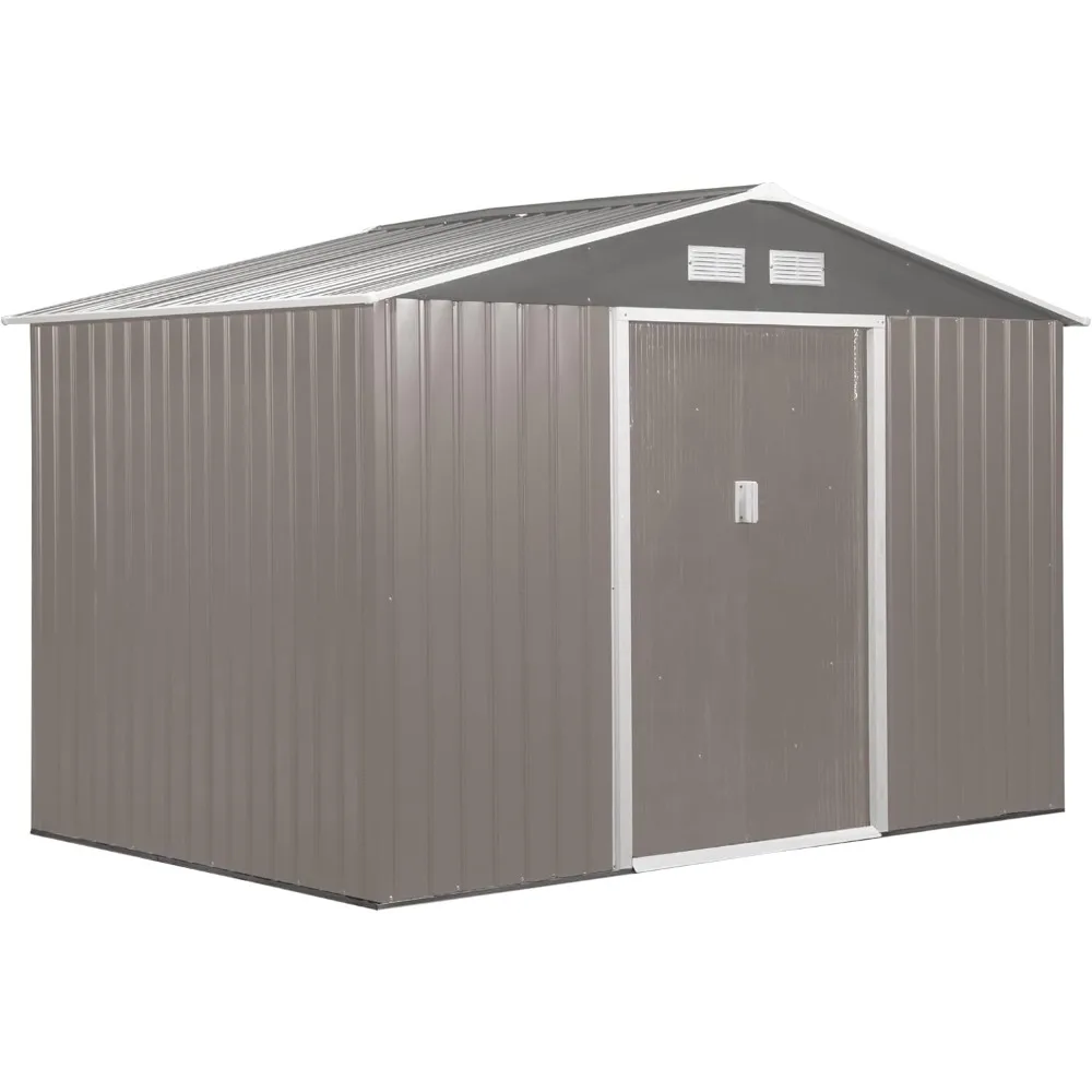 

9 'x 6' outdoor storage shed, garden tool room with foundation kit, 4 ventilation openings, and 2 simple sliding doors,