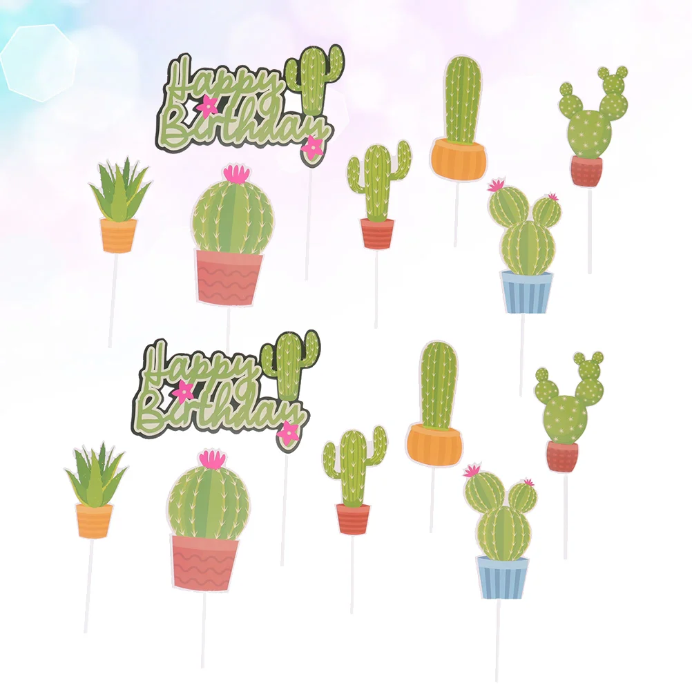 42 PCS Decor Cactus Cake Decorations Party Supplies Picks Engineering Vehicle Fruit