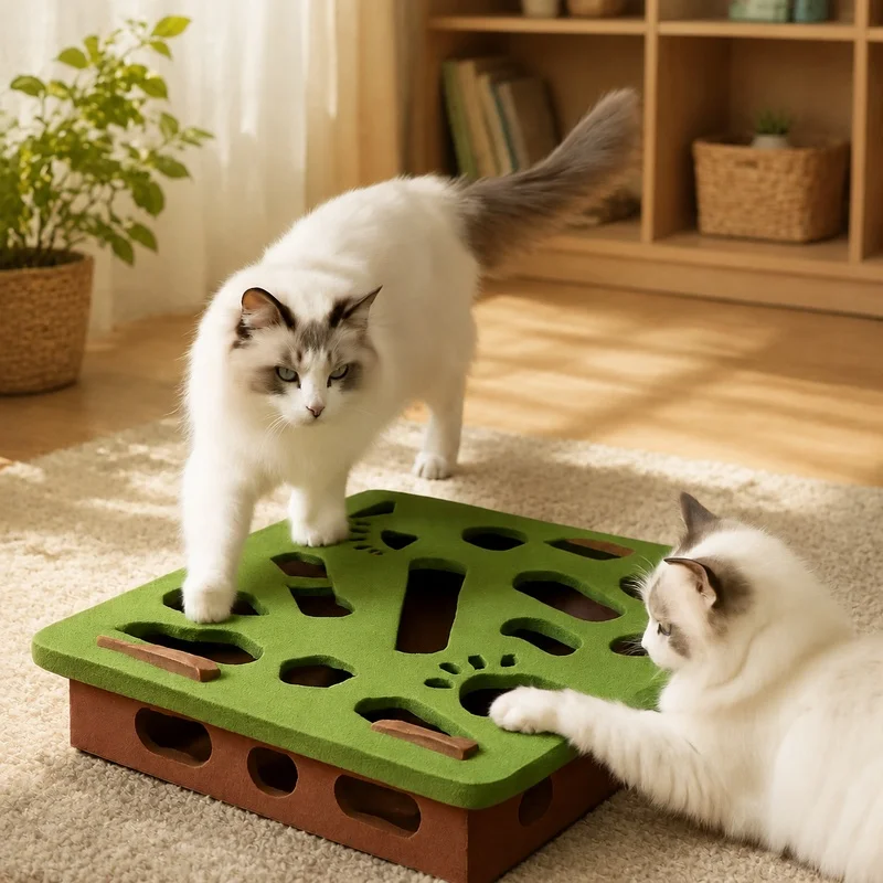 Cat Puzzle Play Toy with Bell Ball - Felt Maze for Interactive Kitten Entertainment