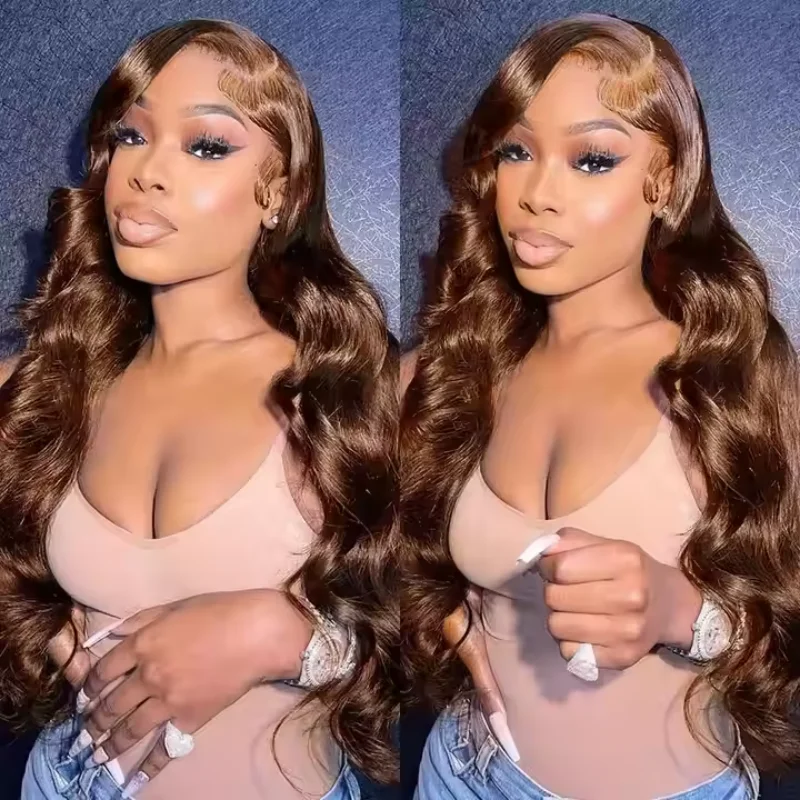 

Шоколадно-коричневые парики с волнистыми волосами и кружевной передней частью 13x4, парик с прозрачным HD-кружевом, предварительно вычесанный, из бразильских натуральных волос Remy 13x6