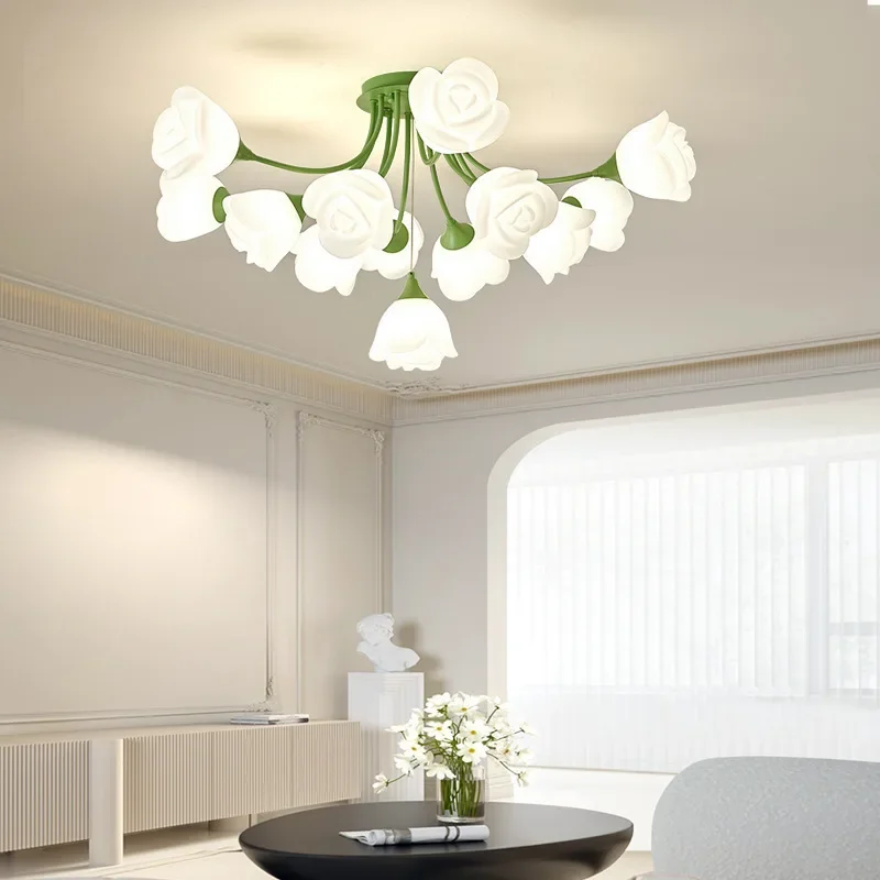 

French pastoral cream style living room ceiling light modern and minimalist rose bell orchid