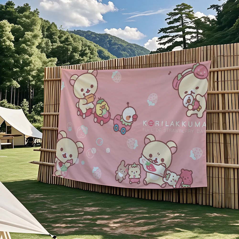 Niedliche Cartoon-Wandteppiche mit zwei Bären und R-Rilakkuma-Flagge, für Partys im Freien, Schlafzimmer, Wohnzimmer, Schlafsäle, Wanddekoration, Banner, Geschenke – Detail 6