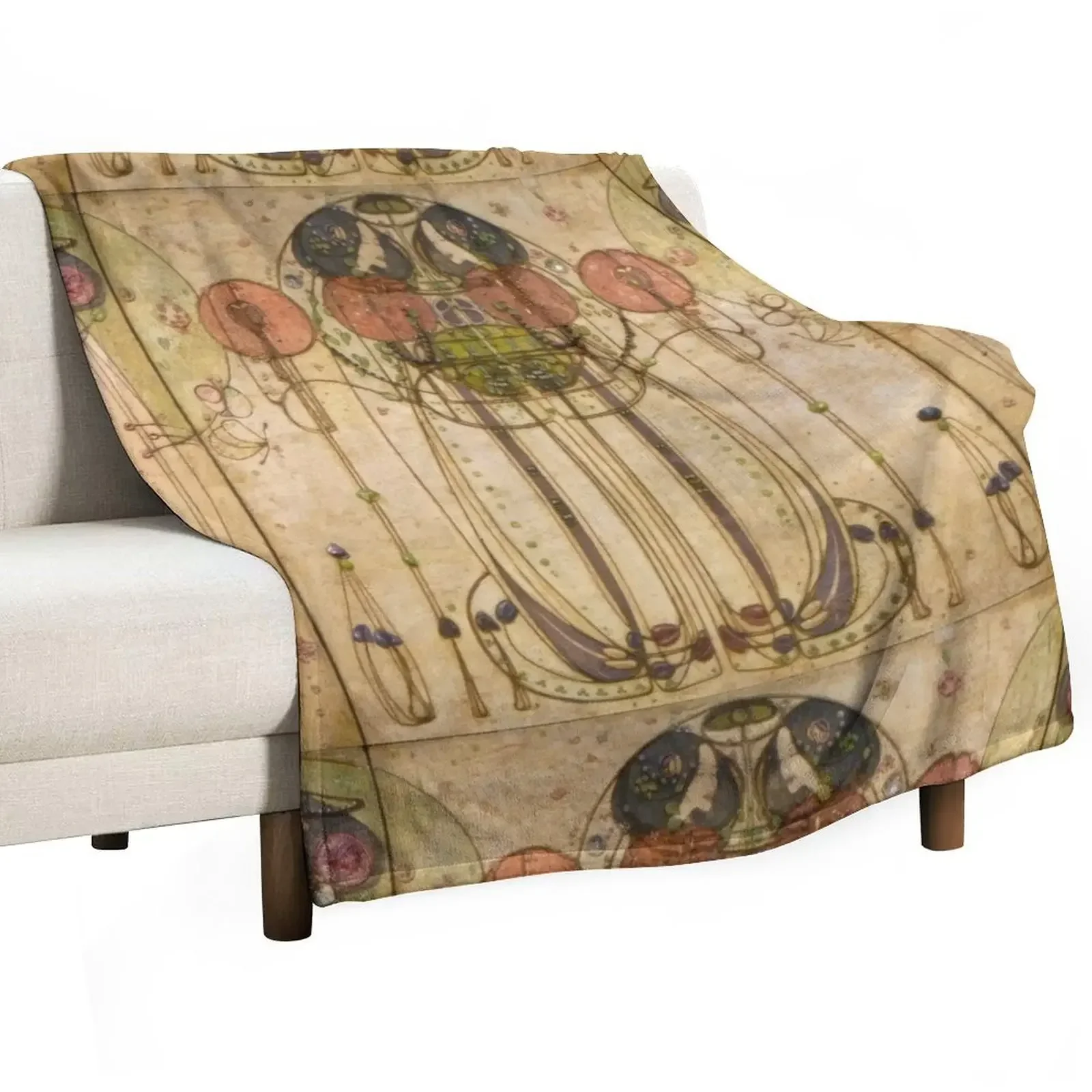 charles rennie mackintosh art nouveau, paintings, artwork, prints Throw Blanket Vintage Flannel Fabric Blankets