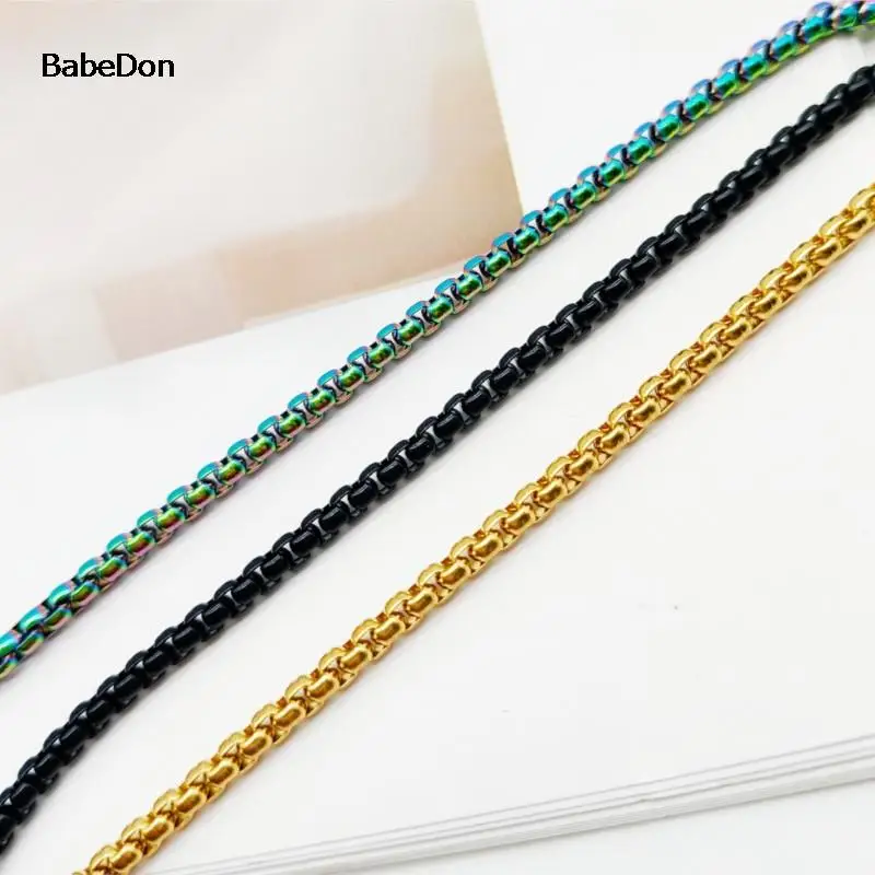 BabeDon 2MM 2.5MM 3MM Box Chains Stainless Steel Necklace DIY Long Necklaces Jewelry for Women Men Statement 45CM-75CM