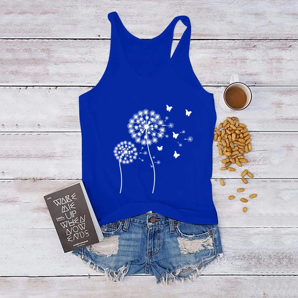 Seeyoushy Dandelion Butterflies Printed Tank Top Women Sleeveless Graphic Tops Aesthetic Tank Tops for Girls O-Neck Ropa Mujer