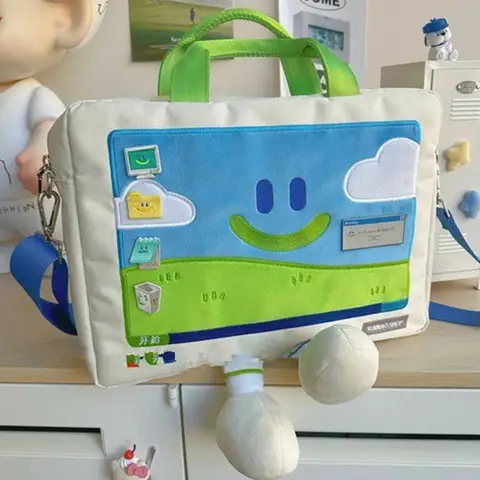 Rolig tecknad leende ansikte axelväska för studenter All-Match broderad laptopväska Moderiktiga storkapacitetsväskor 10 best sales bokformad väska - №7