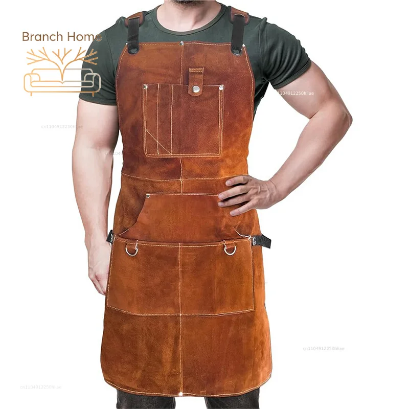 Heat Resistant Cowhide Leather Welding Apron,Thickened Fireproof Anti Scald Welder Protective Clothing,Unisex Work Uniform Apron