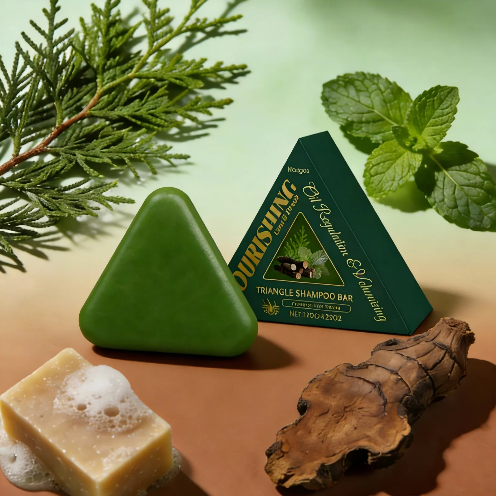 

Твердый шампунь Hoegoa Triangle с полигонумом многоколюбчатым, увлажняющий, для очищения и укрепления волос, с мятой перечной