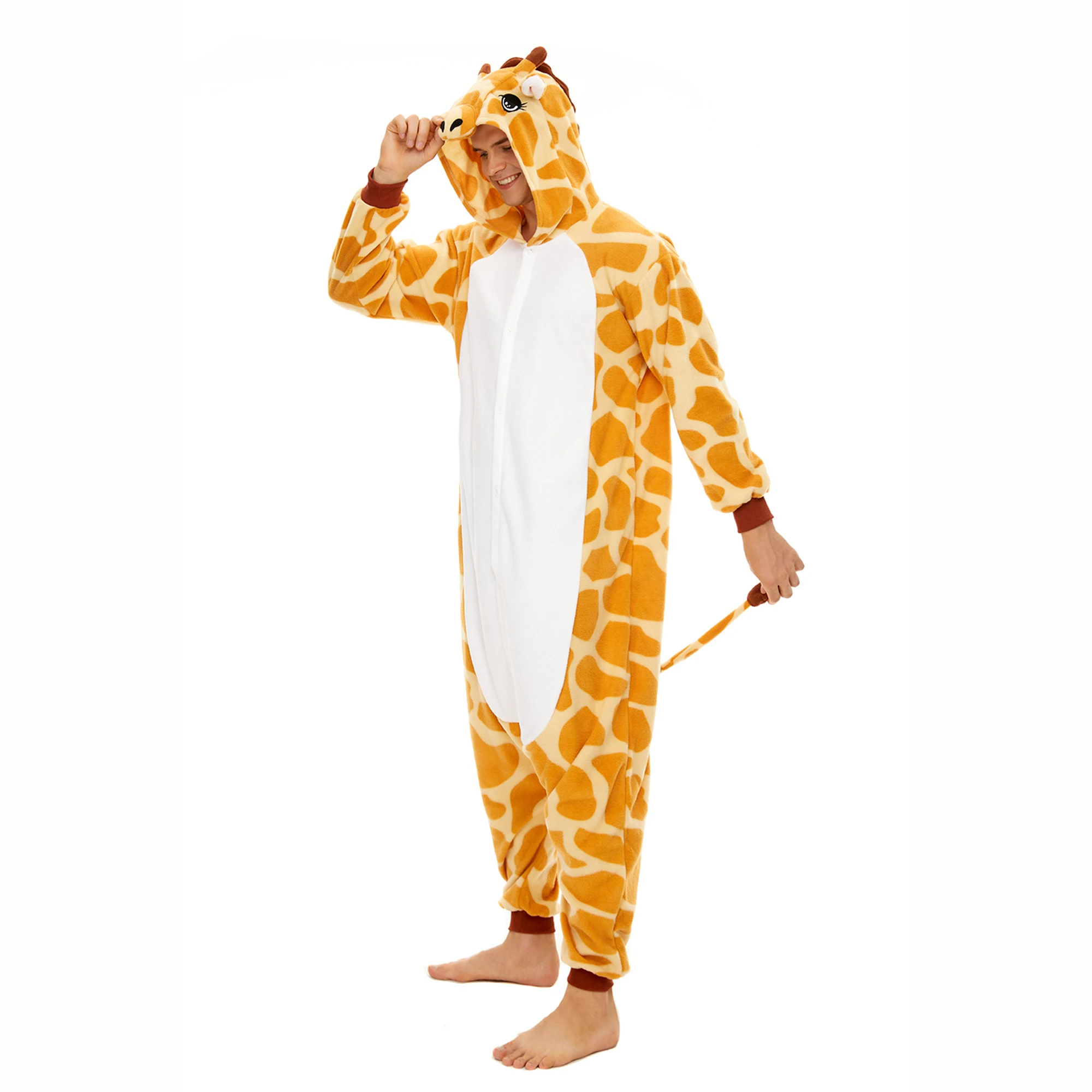 CANASOUR Giraffe Onesie Pajamas Adults Men One-piece Pyjamas Halloween Christmas Animal Cosplay Costume Onesie Pajamas Jumpsuits