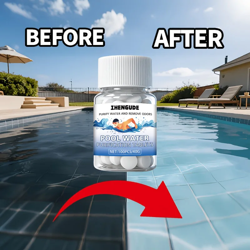 Swimming Pool Clarifying Tablets - Suitable for All Swimming Pools, Hot Tubs, and Spas, They Can Clear Cloudy Green Water, Remove Suspended Particles, Are Easy to Use, Non-Toxic, and Leave No Residue