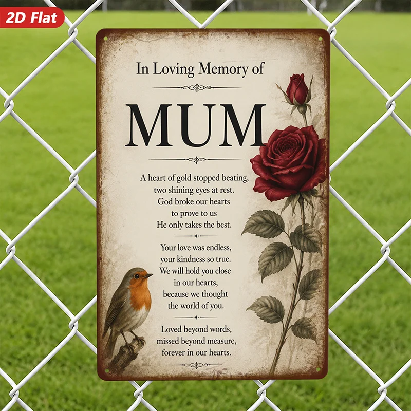 2D Flat, 1pc Metal Sign Wall Art, in Loving Memory of Mum Home Decor, Rose And Bird Artwork, Sentimental Style, for Living Ro