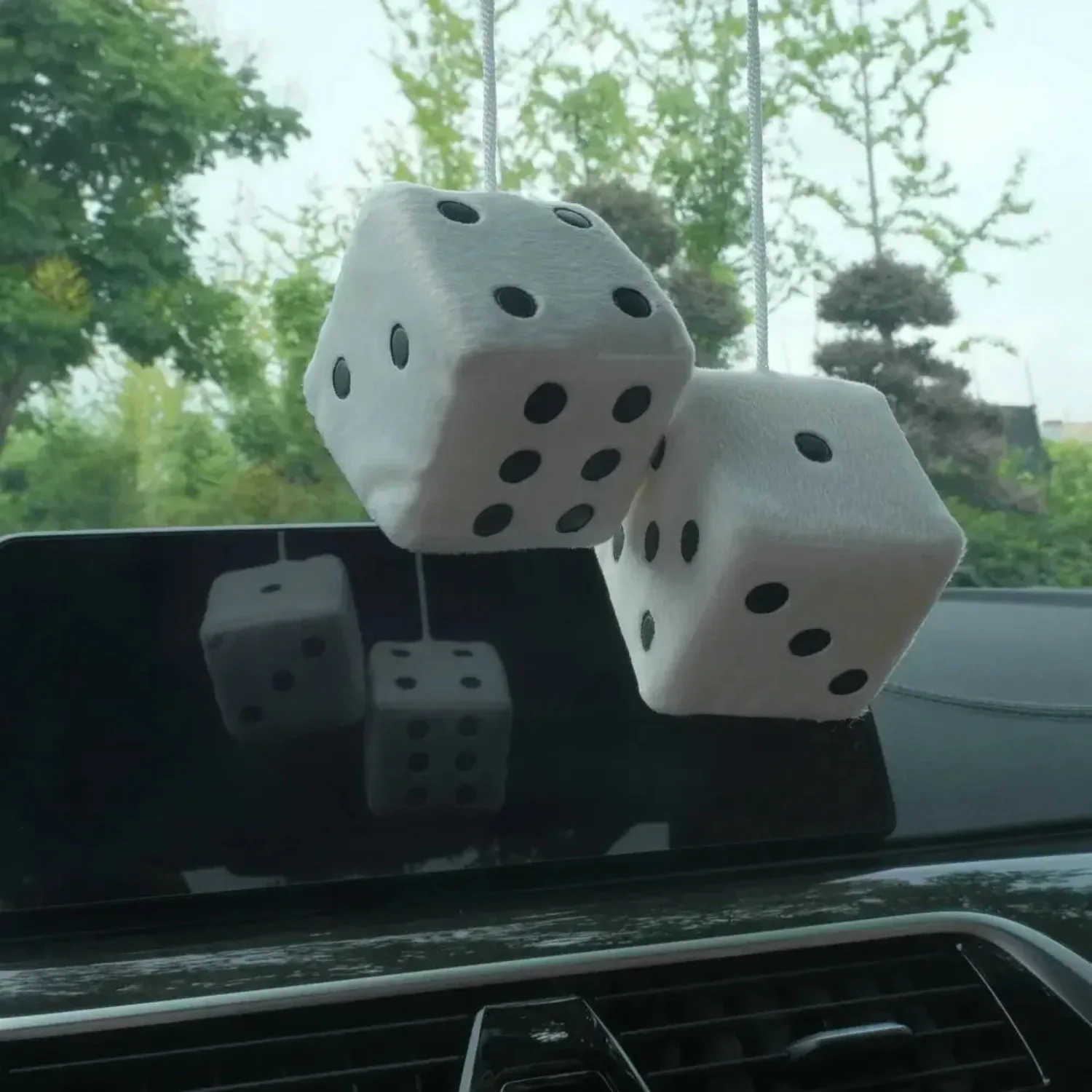 2 PCS Auto Soft Fuzzy Dice Dots Rear View Mirror Hanger Decoration Car Styling Accessorie 6 Colors Car Accessories Interior image 3