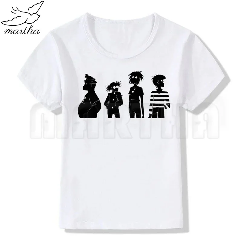 Cartoon Gorillaz Print Boys T Shirt Cartoon Funny TShirt for Children Summer Kids Clothing T-shirt Cartoon White Tops Tee