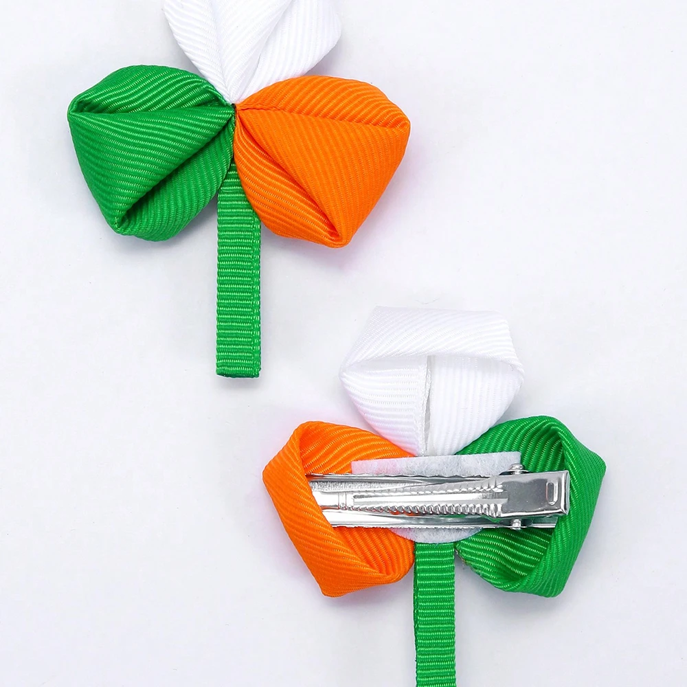 مشبك شعر ربطة عنق شامروك لعيد القديس باتريك للأطفال، دبوس شعر رائع للحفلات باللونين الأخضر والذهبي