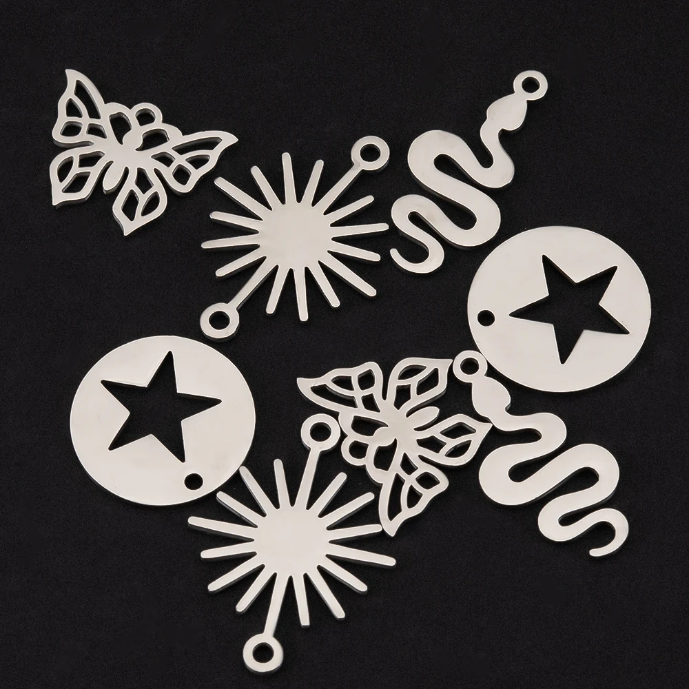 5pcs Stainless Steel Charms Round Star Butterfly Pendants for Necklace Handmade Earring Component DIY Jewelry Making Accessories