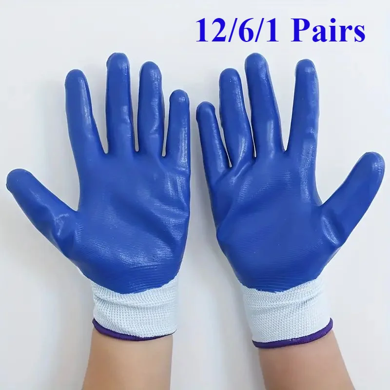 12/6/1 Pairs Thin Latex Non-slip Wear-resistant Work Gloves, Rubber Dip Glue Rubber Skin Thickened Thin Gloves, Labor Protection