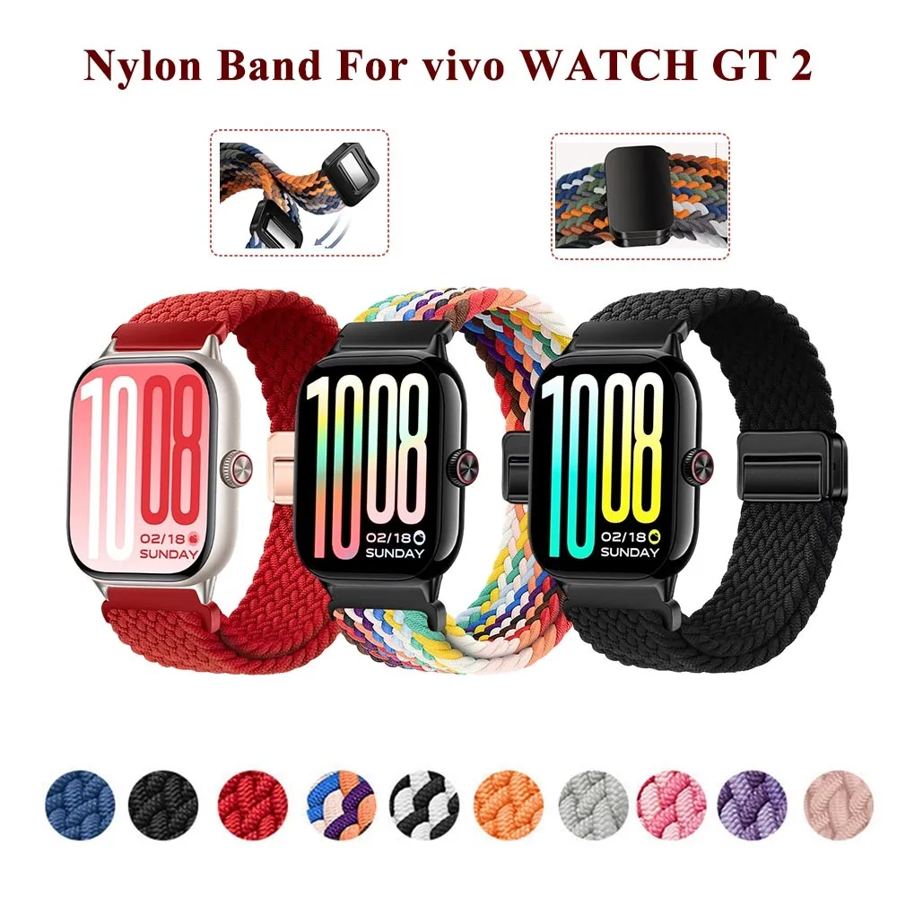 

Нейлоновый ремешок для часов Vivo WATCH GT2, спортивный ремешок для бега, металлическая магнитная застежка, дышащий удобный ремешок для Vivo WATCH GT2, ремешок