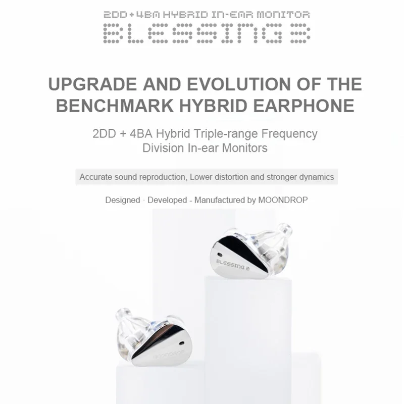 MOONDROP Blessing 3 HIFI Music Earbuds 2DD 4BA Hybrid Triple-range Frequency In-Ear Earphone 0.78mm Detachable Cable Headset