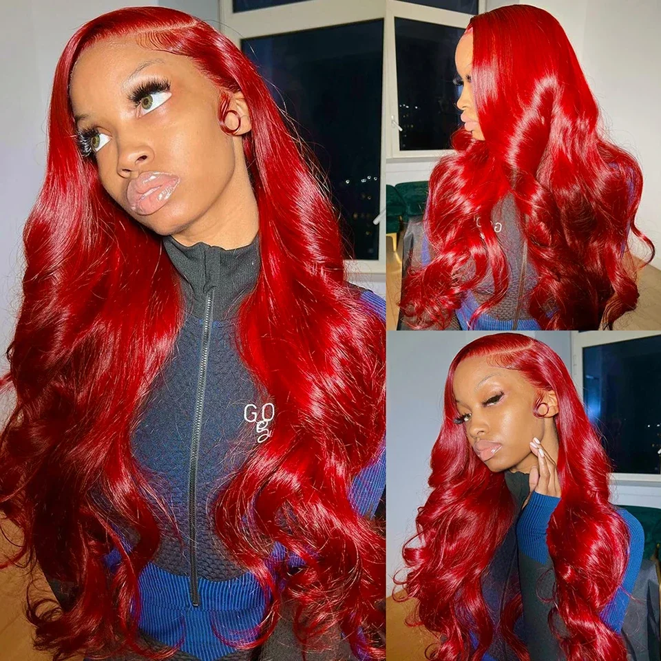40 بوصة حار أحمر 13x6 Hd شفاف أحمر اللون الجسم موجة الدانتيل الجبهة الباروكات 13x4 البرازيلي قبل قطعها شعر الإنسان الدانتيل شعر مستعار أمامي