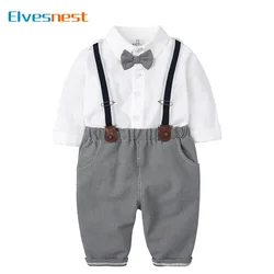 Formal Kids Clothes Boys Girl Outfit Set Cotton Long Sleeve Shirts Strap Pants 2 PCS Spring Children Boys Clothing 1-5 Years