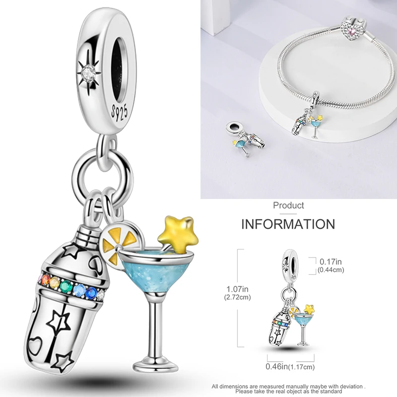 925 Sterling Silber Lebensmittel-Charm-Perlen Erdbeere Pilz Honig Kaffee Cocktail Gumball DIY Armband Halskette Geschenk für Frauen – Detail 21