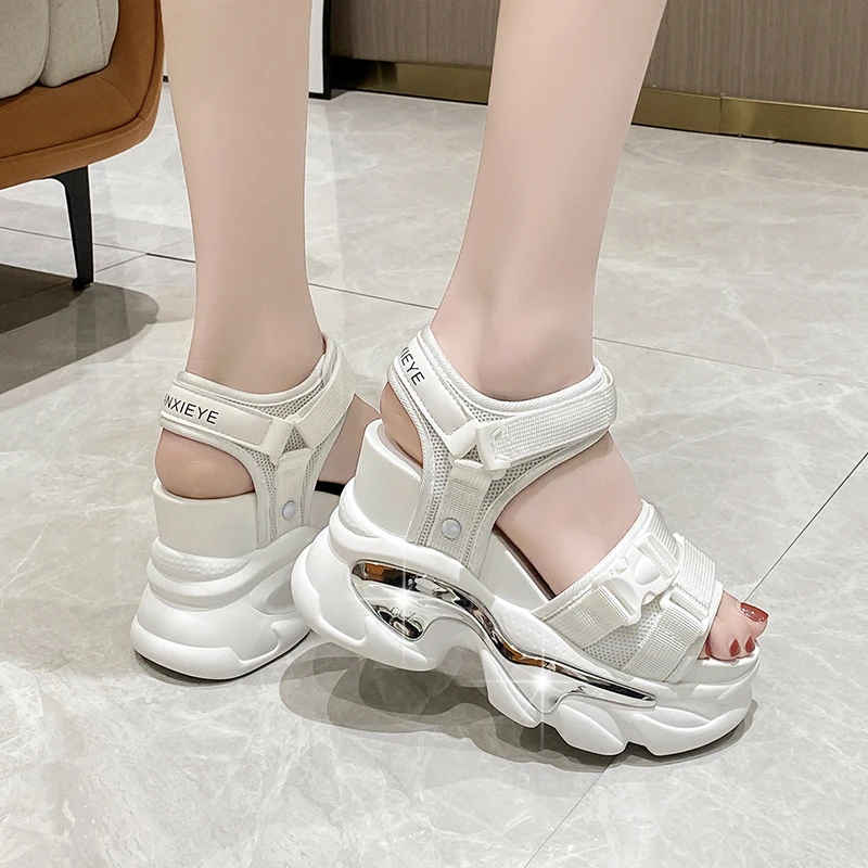 Fashion Summer Women Sandals Peep-toe Wedge Platform Sneakers Woman 10CM Heels Thick Bottom Sandal New Casual Beach Flip Flops