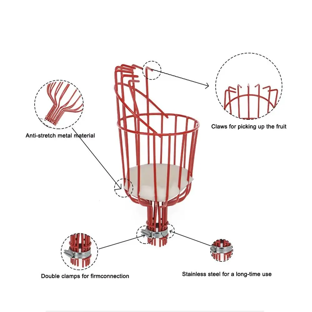 Picking Farm Deep Basket Fruit Picker Head Metal Red Fruits Catcher Garden Tool Portable Garden Picking Device