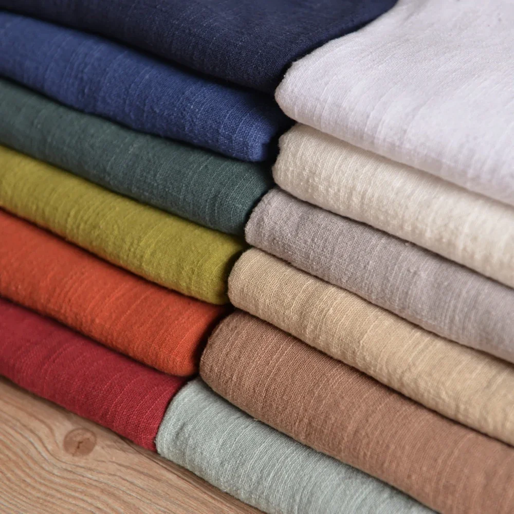 130x50cm fino Color sólido tratamiento de lavado de arena tela de lino de algodón tela suave flameada Diy vestido batas ropa tela de costura