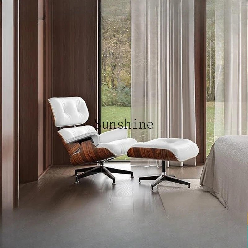 

Light luxury rotating full leather recliner, balcony backrest single leisure sofa