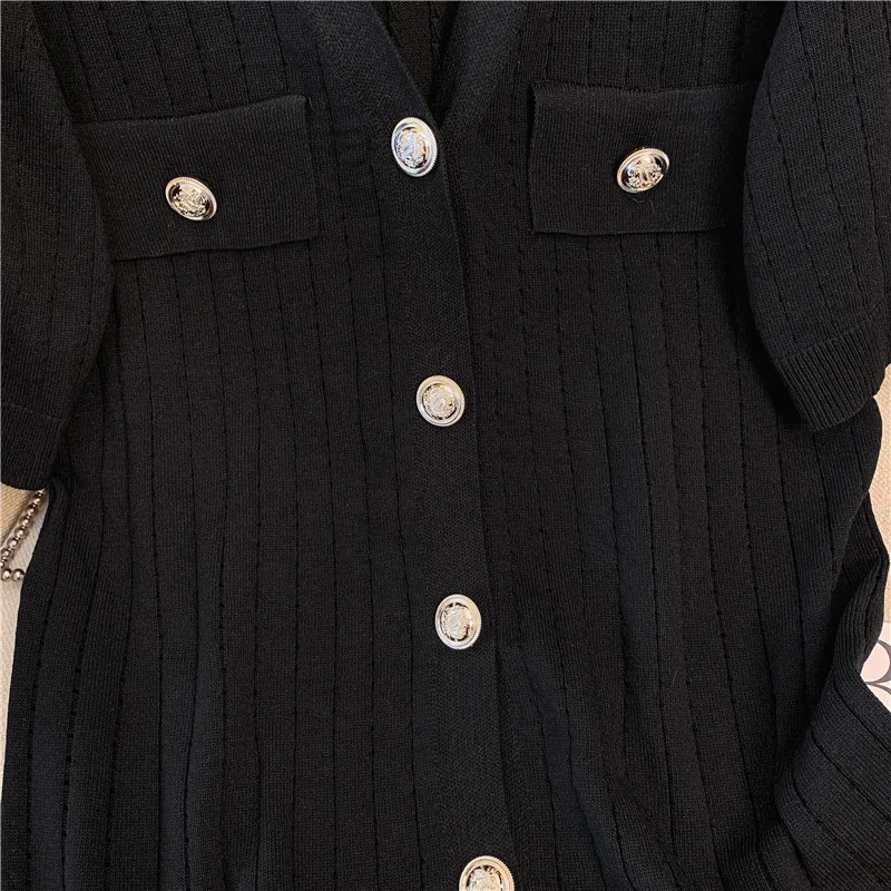 Estate Plus Size donna Cardigan maglione sottile costola lavorata a maglia femminile Casual Classi top maglione Oversize manica corta Sueters De Mujer